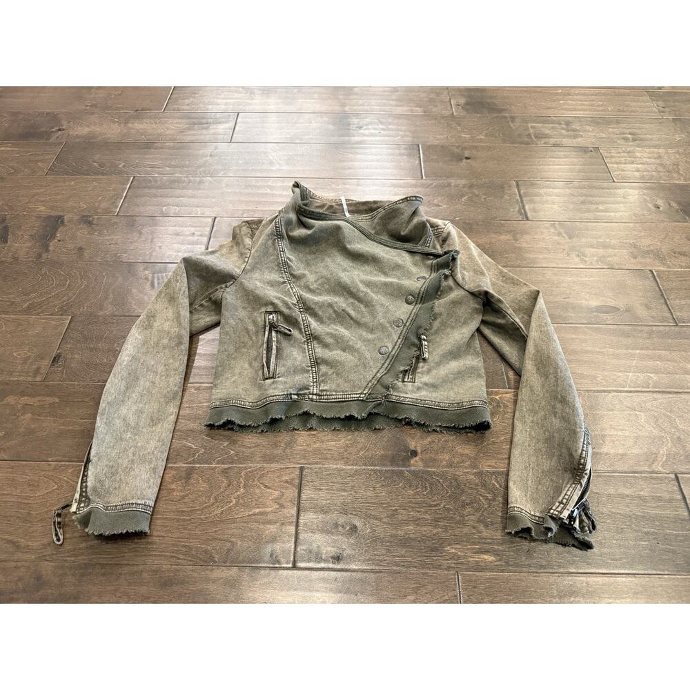 Free People Womens Collapsing Twill Military Raw Hem Snap On Jacket Size XS - Picture 2 of 10